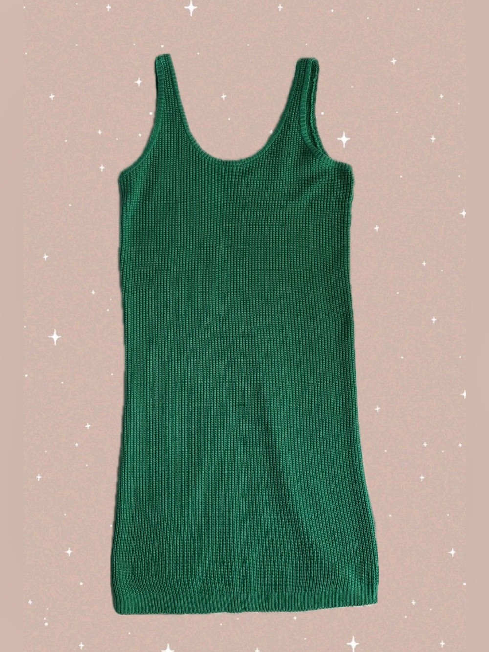 Vintage 70s 80s Laser Beam Emerald Green Chunky Knit Column Tank Dress - Medium